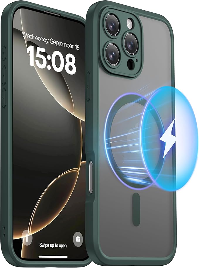 ImpactStrong Magnetic Guard Designed for iPhone 16 Pro Max Case [Camera Protection] [Military Grade Drop Tested] [Compatible with MagSafe] Slim Translucent Matte Phone Case (6.7") - Dark Green - Image 2