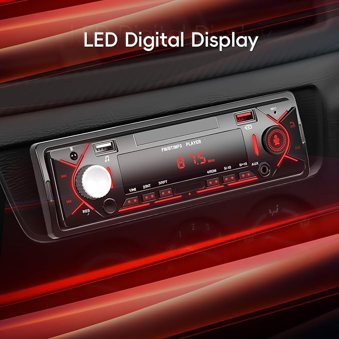 Car Radio Single Din Bluetooth Digital Car Stereo Receiver Hands-Free Calls Audio Multimedia System with 2 USB/AUX FM Radio USB Quick Charge MP3 Player - Image 7