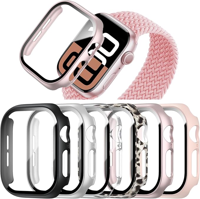 6 Pack Case for Apple Watch Series 10 46mm with Tempered Glass Screen Protector, BHARVEST High Definition Scratch Resistant Hard PC Bumper Cover for Apple Watch 10 Accessories (6 Colors, 46mm) by BHARVEST