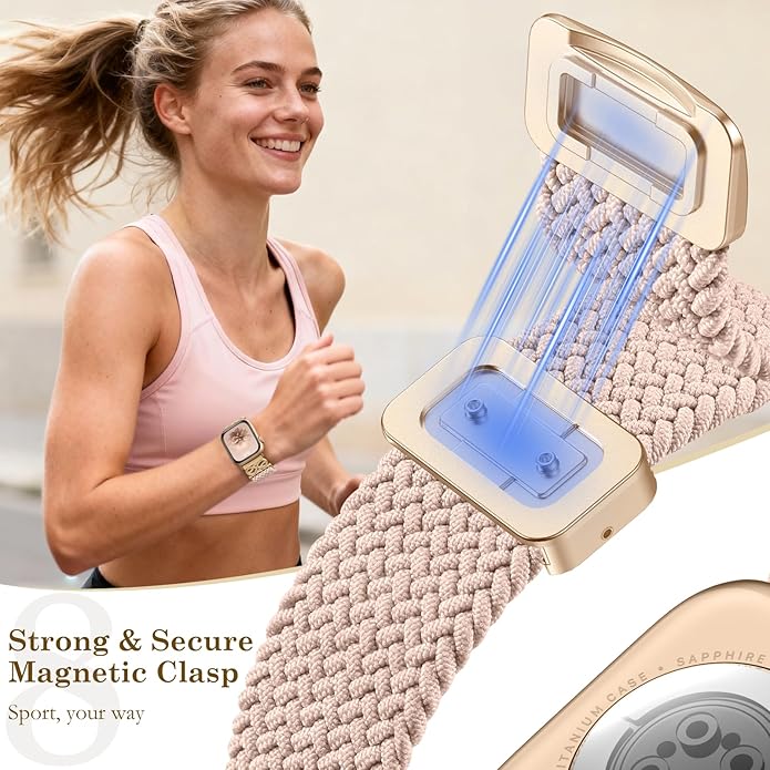 Dirrelo Braided Magnetic Stretchy Nylon Band Compatible for Apple Watch Bands Women 40/41/38/42/44/45/46/49mm, Designer Dressy Infinity Elastic Strap for iWatch Series 11 10 9 8 7 6 5 4 SE/Ultra 3 2 1 - Image 4