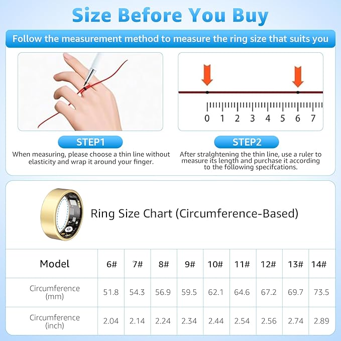 Smart Ring Health Tracker for Women & Men, Fitness Ring with Heart Rate Blood Oxygen, Sleep Monitor, Step Tracker, IP68 Waterproof Compatible with iOS & Android, No Subscription Fee (Gold, 10) - Image 2