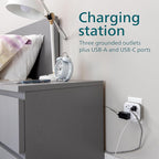 Philips EZFit 3-Outlet Surge Outlet Extender with USB, 1 USB-A, 1 USB-C, Adapter Spaced, Charging Station, 12W, 980 Joules, White - SPP9393W/37 - Image 4