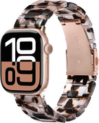 V-MORO Resin Strap Compatible with Apple Watch Band 45/46mm Series 11/10/9/8/7/6/5/4/3/2/1/SE/Ultra Fashion Lightweight Strap Bracelet with Rose Gold Buckle Wristband (Clear Tortoise,42/44/45/46/49mm) by V-MORO