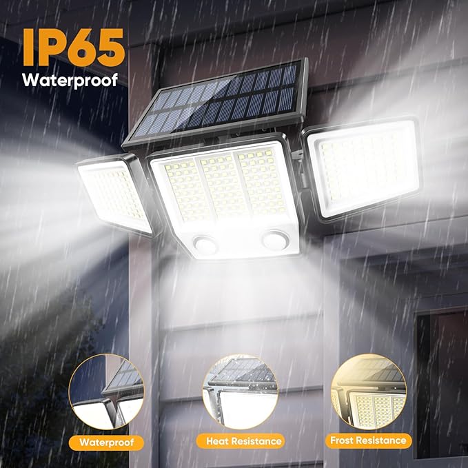 MDCMDCM Solar Motion Sensor Outdoor Lights Waterproof - 3000LM 3 Modes Security Lights Outdoor 270° Illumination IP65 LED Solar Flood Wall Light for Garden Yard Patio Pathway (Modern, 1) - Image 6