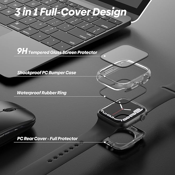[2 Pack] 2 in 1 Waterproof Case Compatible for Apple Watch 40mm SE Screen Protector Series 6 5 4 Tempered Glass Film PC Face Cover & Back Bumper for iWatch Accessories - 40mm Clear x2 - Image 2