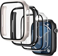 Misxi 4 Pack Case with Scratch-Resistant Screen Protector for Apple Watch Series 9 Series 8 Series 7 45mm, Cover with Hard PC Tempered Glass for iWatch, 1 Black + 1 Transparent + 1 Starlight + 1 Jet Black by Misxi