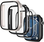 Misxi 4 Pack Case with Scratch-Resistant Screen Protector for Apple Watch Series 9 Series 8 Series 7 45mm, Cover with Hard PC Tempered Glass for iWatch, 1 Black + 1 Transparent + 1 Starlight + 1 Jet Black by Misxi