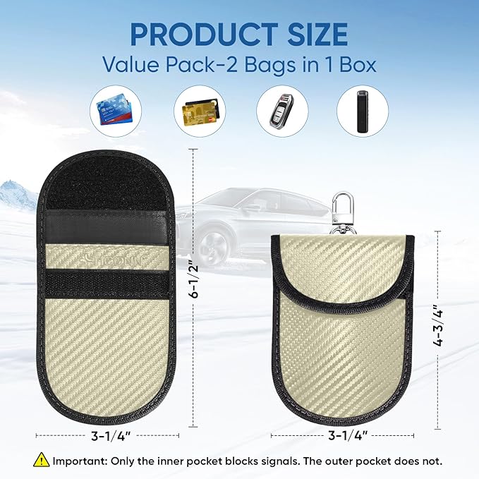 TICONN 2PK Faraday Bags for Car Keys Fob, 3.25"X4.75" Faraday Cage Protector, Car RFID Signal Blocking, Anti-Theft Pouch Anti-Hacking Case Blocker (Beige, S) - Image 5