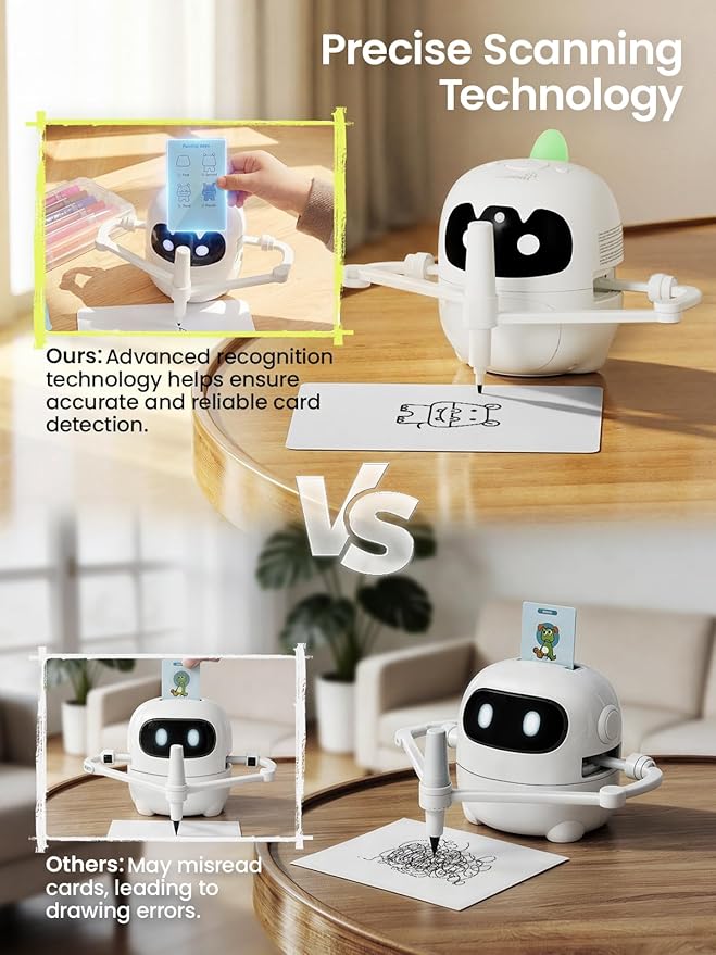 Grownsy Smart Drawing Robot for Kids, Light & Voice Guidance Education Toy with Scan, Doodle Bot with 150 Word Cards & 12 Color Pens, Montessori Painting Learning Toys for Kids Ages 3–8, Birthday Gift - Image 5