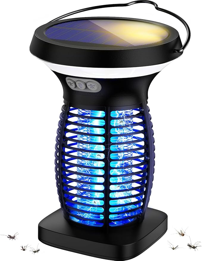 OnBeam Solar Bug Zapper Outdoor, Mosquito Zapper Outdoor Waterproof Electric Rechargeable Fly Zapper with Solar Panel, 4200V Fly Trap Indoor for Home Backyard, Patio, Garden, Camping by OnBeamSolarBugZapper