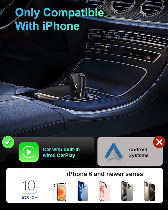 Mini Wireless CarPlay Adapter for Apple iPhone Only, Convert Wired CarPlay to Wireless with USB-A to USB-C Adapter, Stable Control & No Delay Latency, Black - Image 6