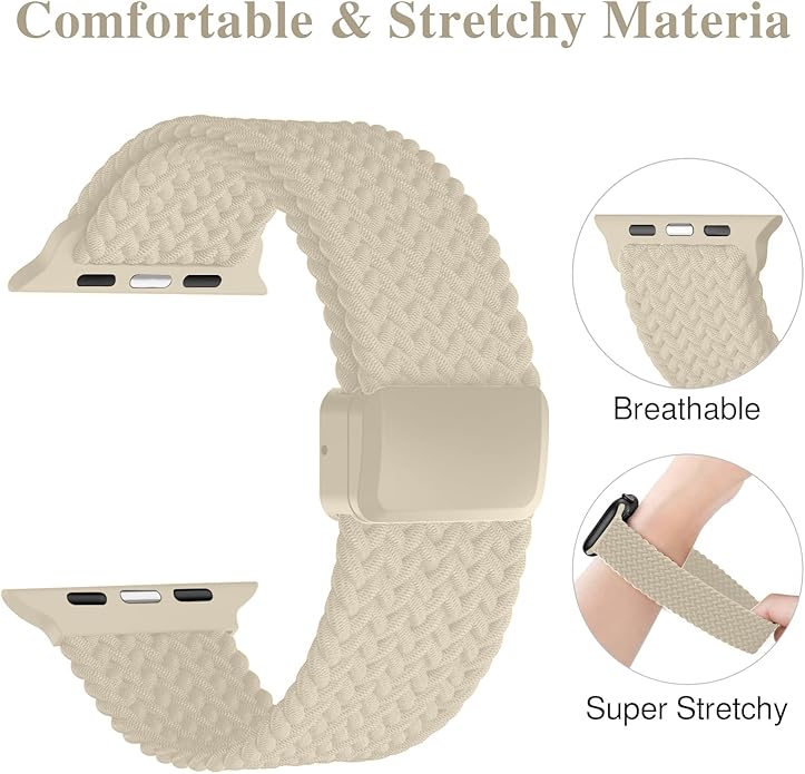 Braided Stretchy Band Compatible with Apple Watch Bands 38mm 40mm 41mm 42mm 44mm 45mm 46mm 49mm Women Men, Soft Nylon Solo Loop Magnetic Sport Strap for iWatch Series 11 10 9 8 7 6 5 4 3 2 1 SE Ultra - Image 3