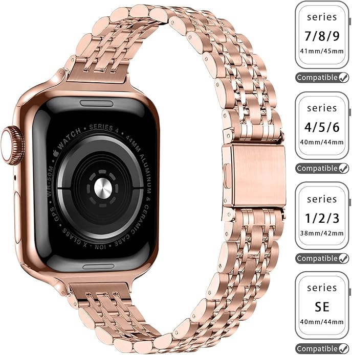 QUNDAXI Slim Watch Band Compatible with Apple Watch 41mm 45mm 42mm 44mm 40mm 38mm Metal Stainless Steel Watchband Suitable for iWatch 11/10/9/8/7/6/5/4/3/2/1/SE Series Women Luxury Strap - Image 2