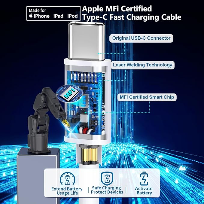 [Apple MFi Certified] iPhone 17 Car Charger, Rombica 3-Port 67W Dual USB-C&USB-A Car Power Cigarette Lighter PD/QC Type-C Fast Car Charger with Type-C Cable for iPhone 17/17 Pro Max/16 Pro/15 Pro/iPad - Image 3