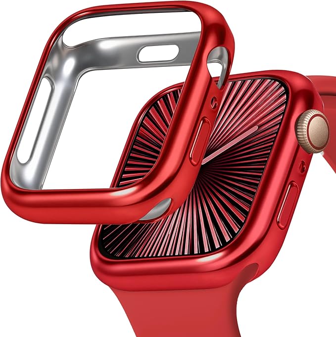 JR.DM 45mm Soft Flexible TPU Case Compatible for Apple Watch Series 9/8/7 Touchable Screen Lightweight Anti-Scratch All-Around Protector Thin Guard Shockproof Cover Shiny Bumper for iWatch, Red by JRDM