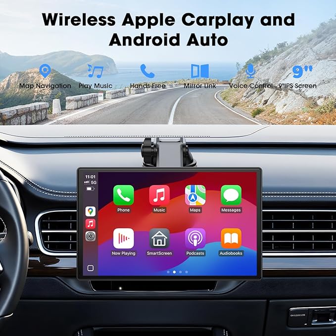 Topexplore Carplay Screen for Car, 9'' Wireless CarPlay & Android Auto- Upgrade Portable Touchscreen with Bluetooth, Mirror Link, Voice Control, Hands-Free Calling,Plug & Play Car Play Screen - Image 2