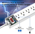 6 Ft Power Strip Surge Protector - Yintar Extension Cord with 6 AC Outlets and 3 USB Ports for Home, Office, Dorm Essentials, 1680 Joules, ETL Listed, White - Image 6
