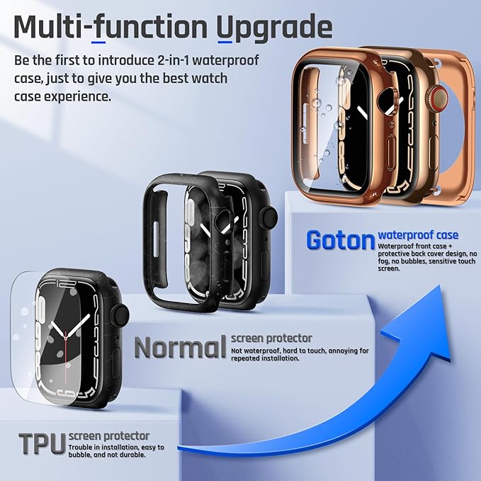 Goton 2 in 1 Waterproof Case for Apple Watch Screen Protector Series 6/5/4, SE 3/2/1 40mm, 360 Protective Glass Face Cover Hard Bumper + Back Frame for iWatch Accessories 40 mm - Image 3
