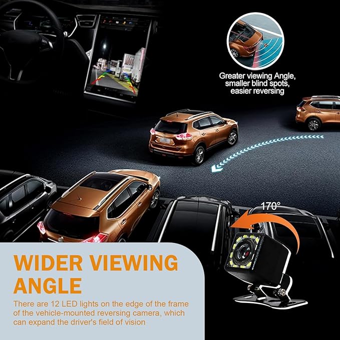 Backup Camera for Car, 170° Wide Angle Rearview Reversing Parking Camera, HD 12 LED Night Visions Waterproof Reverse Camera, Universal for SUV, Sedan, Truck and More - Image 4