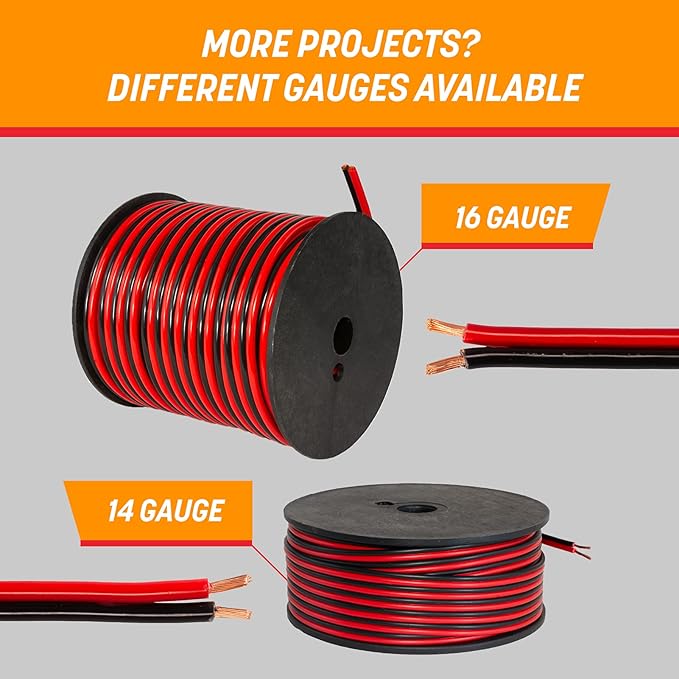 GS Power 12 Gauge Wire 100ft Oxygen Free, OFC Pure Copper Electrical 12v Low Voltage Speaker Wire Spool, 12AWG for Electric, Automotive, Trailer, Stereo, RC, Car, Home Theater, LED, Lamp Wiring - Image 9