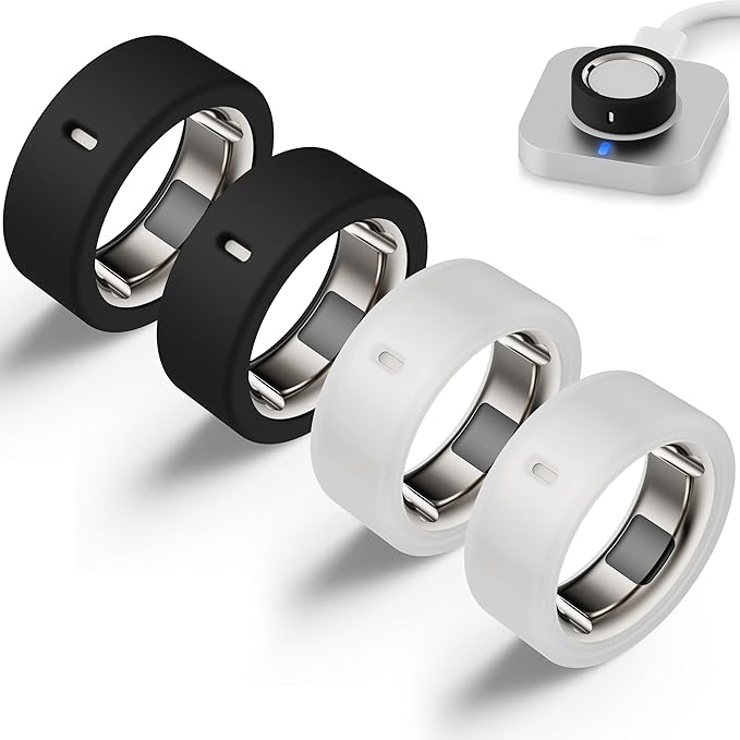 Protector Compatible for Oura Ring 4/Gen 4 Ceramic/Gen 3 Cover,Silicone Anti-Scratch Elastic Ring Finger Case Woking Out Gym for Women Men- 2Black+2Clear-S for 4/5/6/7 by Snyeest