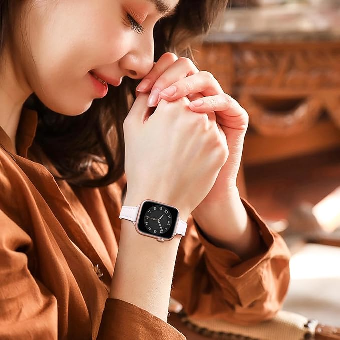 STIROLL Slim Leather Bands Compatible with Apple Watch Band 38mm 40mm 41mm 42mm(Series 11 10), Top Grain Leather Watch Thin Wristband for iWatch SE 9 8 7 6 5 4 3 2 1 (White Rose Gold) - Image 7