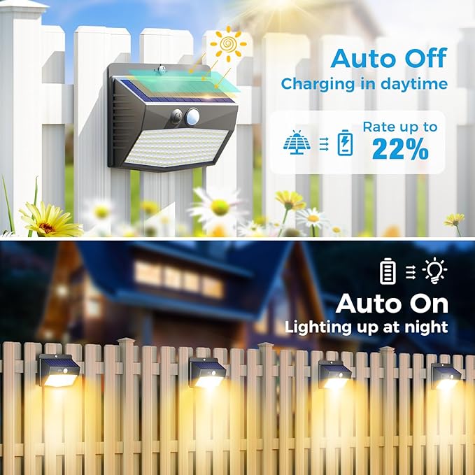 Solar Motion Sensor Lights Outdoor [ 12 Packs/138 LED ] Solar Fence Lights With 3 Lighting Modes, Solar Powered Security Lights Waterproof for Outside Yard Garden Backyard Deck Step Garage,Warm White - Image 2