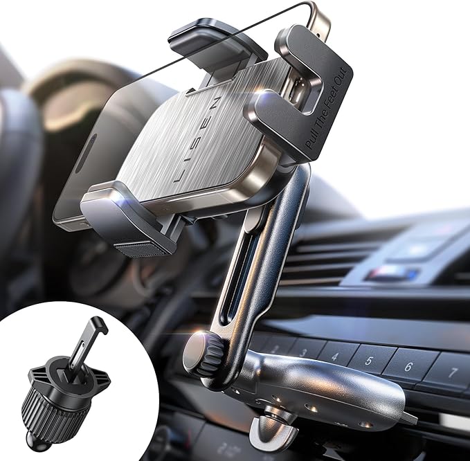 LISEN CD Slot Phone Mount for Car, Adjustable CD Phone Holder for Car Phone Mount for iPhone Ultra Sturdy Vent Cell Phone Holder Mount for iPhone 16 Pro Max Plus Accessories (Silver) s by Lisen