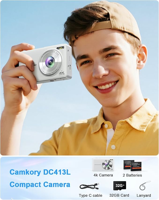 4K Digital Camera, 64MP Autofocus Point and Shoot Camera with Front & Rear Camera, Flash, 16X Zoom, 32GB Card, 2 Batteries, Compact Vlogging Camera for Teens & Beginners - Image 6