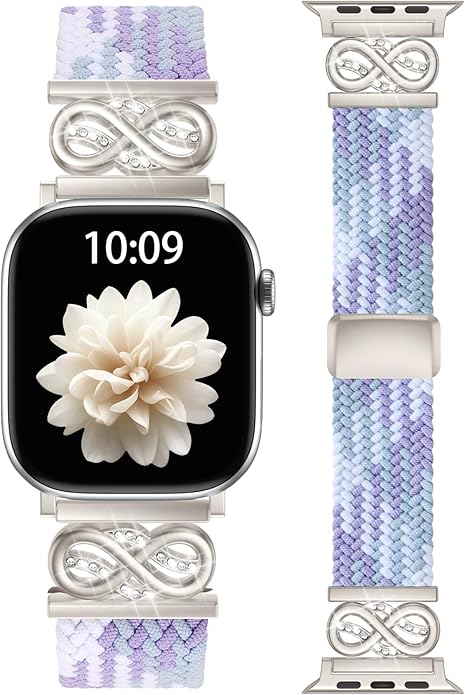 Dirrelo Braided Magnetic Stretchy Nylon Band Compatible for Apple Watch Bands Women 40/41/38/42/44/45/46/49mm, Designer Dressy Infinity Elastic Strap for iWatch Series 11 10 9 8 7 6 5 4 SE/Ultra 3 2 1 by Dirrelo