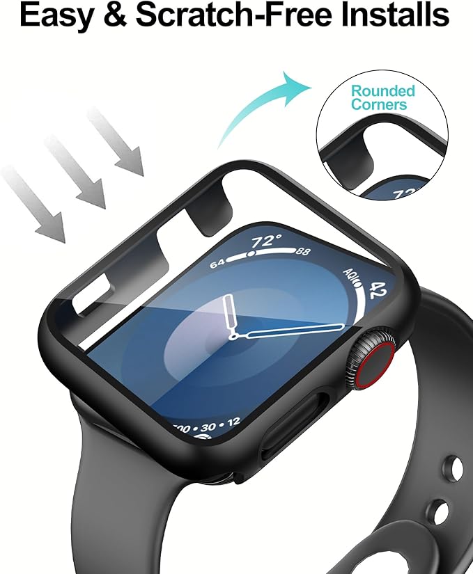 Smiling 2 Pack Case Compatible with Apple Watch Series 3/Series 2 42mm with Tempered Glass Screen Protector, Hard PC Case Overall Protective Cover- Black - Image 4