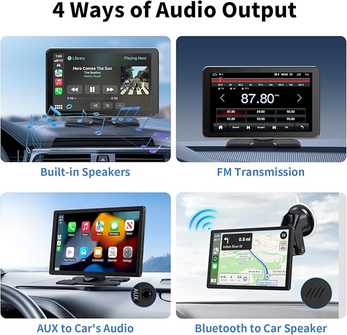 CarPlay Screen for Car, 9'' Wireless CarPlay & Android Auto - Smart Portable Touchscreen with Bluetooth/FM, Mirror Link, Voice Control, GPS Navigation, Plug & Play Car Play Screen, Gold - Image 5