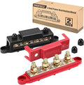 MOFEEZ Power Distribution Block Bus Bar, 4 x 5/16" Posts, 6 x #8 Screws Terminals, Max 48V 250A (Pair, Red & Black) by MOFEEZ