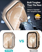 Smiling 2 Pack Case Compatible with Apple Watch SE 3 (2025)/ SE 2/ SE/Series 6/5/4 44mm with Tempered Glass Screen Protector, Hard PC Case Overall Protective Cover- 1 Starlight + 1 Transparent - Image 3