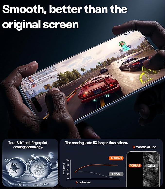 TORRAS Unbreakable for iPhone 17 Pro Screen Protector, 9H+ Military-Grade,12 FT Shatterproof, Aerospace Tempered Glass 2 Pack - Full Coverage, Anti-Scratch, Bubble-Free, Easy Installation,6.3 inch - Image 7