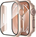 Smiling 2 Pack Case Compatible with Apple Watch Series 9/8/7 45mm with Tempered Glass Screen Protector, Hard PC Case Overall Protective Cover- 1 Rose Gold + 1 Transparent by Smiling
