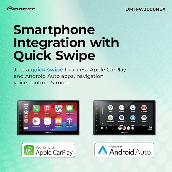 Pioneer DMH-W3000NEX 6.8" Double Din Multimedia Digital Media Receiver, Wireless Apple CarPlay and Android Auto, Bluetooth, Backup Camera Compatible, Touchscreen, One Touch Navigation - Image 3