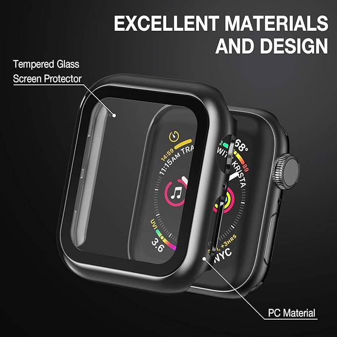 Case Compatible with Apple Watch Series 9 Series 8 Series 7 41mm with Built-in Tempered Glass Screen Protector, All-Around Ultra-Thin Bumper Full Cover Hard PC Protective Case for iWatch, Black - Image 5
