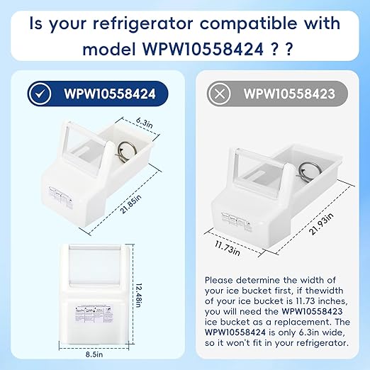 Upgraded WPW10558424 Refrigerator Ice Bucket for Whirlpool Ice Maker Replacement, Compatible with Whirlpool Kenmore Maytag Amana Ice Maker, WRS322FDAM04, WRS321SDHZ08, WRS321SDHZ05, WRS321SDHZ01 - Image 2