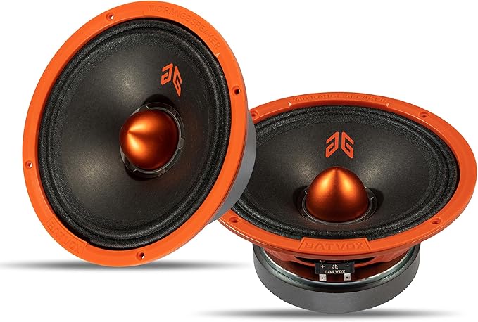 MX80E2 Loudspeaker 8 Inch Midrange 640 Watts 4 Ohms Orange Bullet, Premium Quality Audio Door Speakers for Car or Truck Stereo Sound System, Orange (2 Speakers) by Unknown