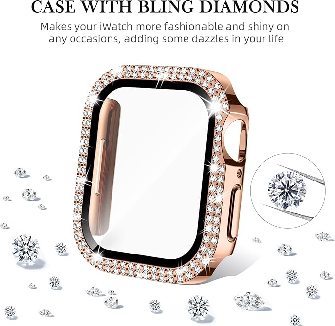 Adepoy Compatible for Apple Watch Case 38mm Series 3/2/1 with Tempered Glass Screen Protector, Double Bling Case Crystal Diamonds Rhinestone Bumper Overall Hard PC Protective Cover for iWatch 38mm - Image 2