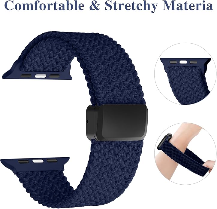 Braided Stretchy Band Compatible with Apple Watch Bands 38mm 40mm 41mm 42mm 44mm 45mm 46mm 49mm Women Men, Soft Nylon Solo Loop Magnetic Sport Strap for iWatch Series 11 10 9 8 7 6 5 4 3 2 1 SE Ultra - Image 3