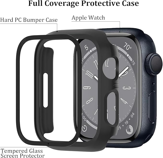 6-Pack Case Compatible with Apple Watch Series 9 8 7 41mm with Tempered Glass Screen Protector, Ultra-Thin Hard PC Full Protective Face Cover Bumper for iWatch 41 mm - Image 2