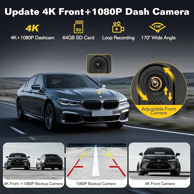 10.26'' Wireless CarPlay Screen for Car with 4K Dash Cam & 1080P Backup Camera, Apple Car Play & Android Auto Car Stereo HD Touchscreen, GPS Navigation & Mirror Link - Image 5