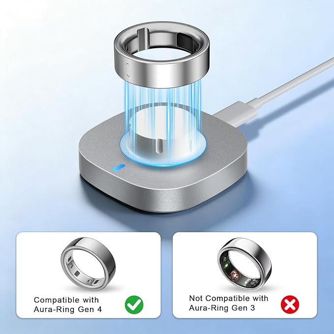 Charger Compatible with Aura-Ring Gen 4 Size 13,Fast Safe Charging Dock and USB-C Cable,Silver Gray - Image 2