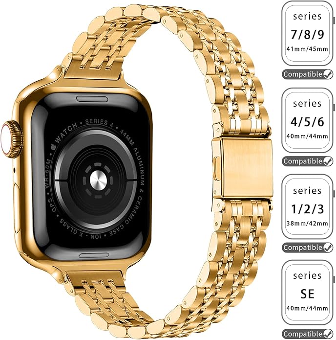 QUNDAXI Slim Watch Band Compatible with Apple Watch 41mm 45mm 42mm 44mm 40mm 38mm Metal Stainless Steel Watchband Suitable for iWatch 11/10/9/8/7/6/5/4/3/2/1/SE Series Women Luxury Strap - Image 2