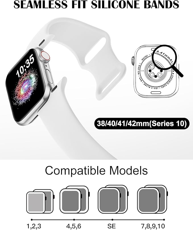 TreasureMax Sport Band Compatible with Apple Watch Bands 38mm 40mm 41mm 42mm 44mm 45mm 46mm 49mm White, Soft Silicone Strap Compatible for Apple Watch Series 11 10 9 Ultra SE 8 7 6 5 4 3 Men Women - Image 4