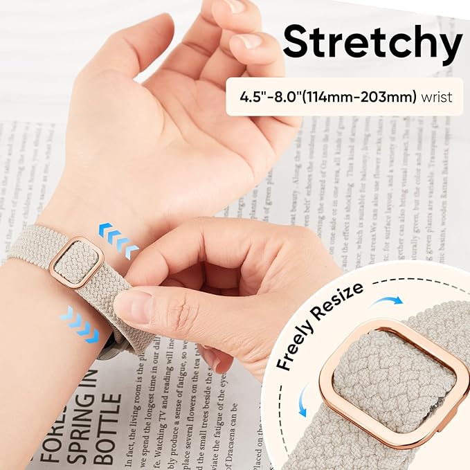 5 Pack Slim Braided Stretchy Bands Compatible with Apple Watch Band 40mm 41mm 42mm 38mm 44mm 45mm 46mm 49mm Women Men, Thin Elastic Nylon Solo Loop Straps for iWatch Series 10 9 8 7 6 5 4 3 11 SE 2/1 - Image 3