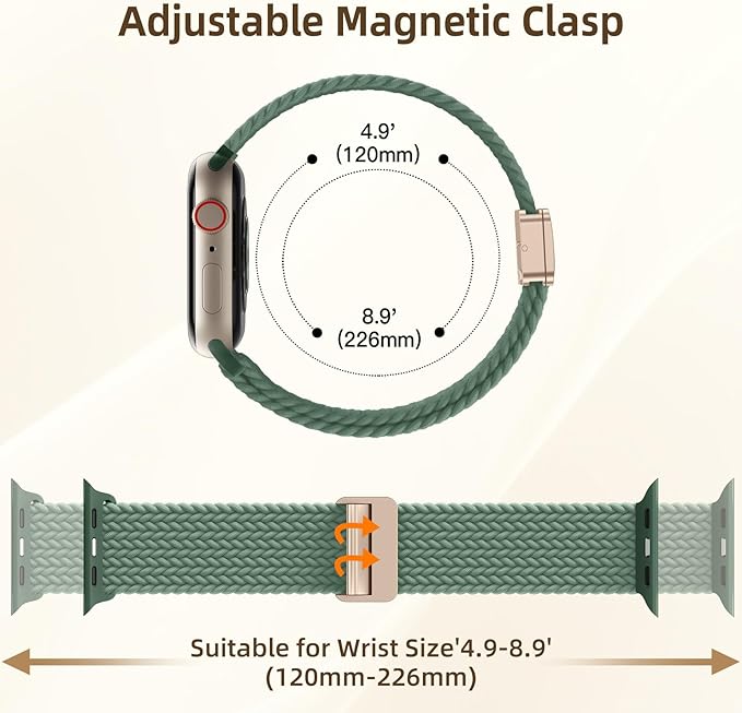 Braided Stretchy Bands Compatible with Apple Watch Bands 40mm 44mm 38mm 41mm 42mm 45mm 46mm 49mm Women Men, Soft Nylon Sport Strap with Magnetic Clasp for iWatch Series 11 10 9 8 SE 7 6 5 4 3 2 Ultra - Image 5