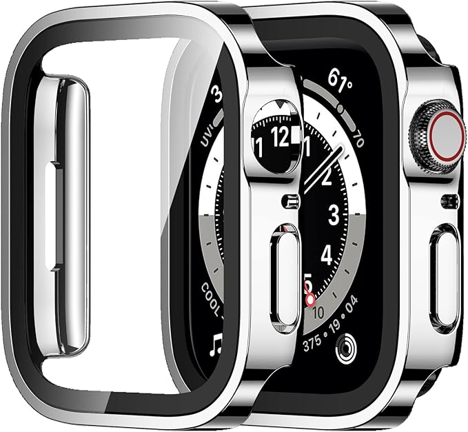 Amizee 2 Pack Compatible with Apple Watch Case 40mm Series 6/5/4/SE with Built-in Screen Protector, Hard PC Case Straight Edge Ultra Thin Anti-Scratch Protective Cover for iWatch 40mm (Silver/Clear) by Amizee